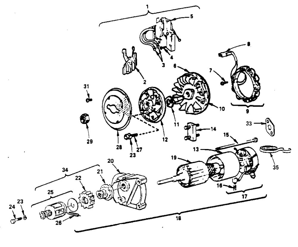 Starter Motor Group Diagram and Parts List for 0749-01  Briggs and Stratton Engine